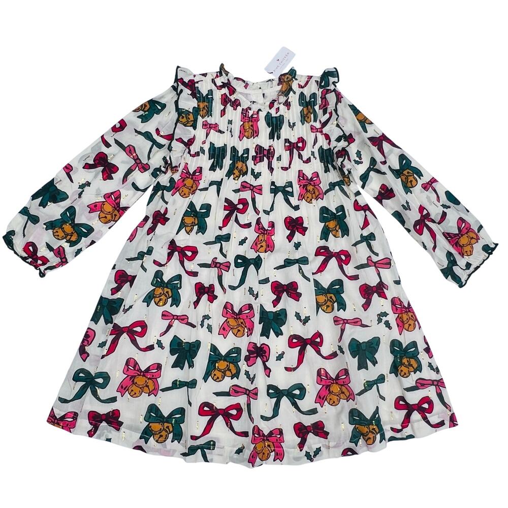 NWT Pink Chicken 7Y Jaipur Dress in Christmas Bows & Bells